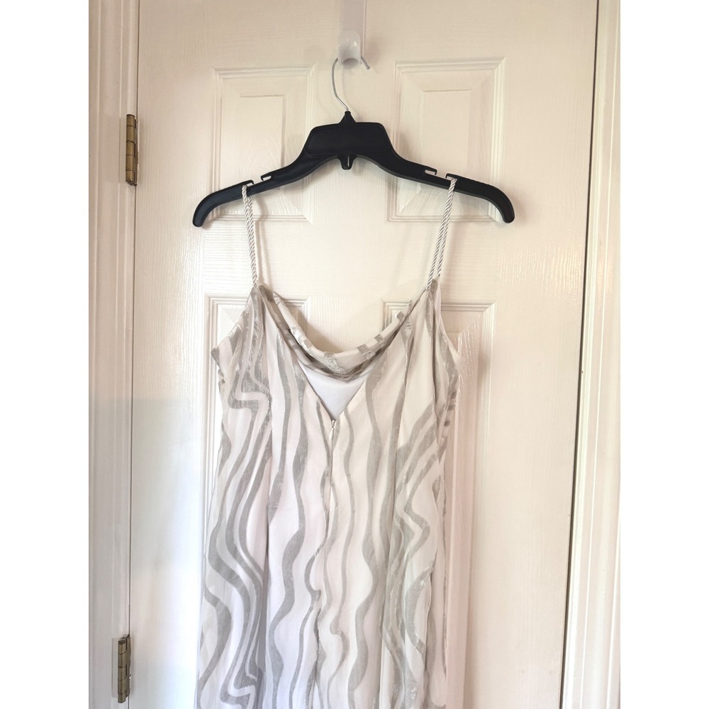 Parker Womens Printed Sleeveless Maxi Dress Silver White Metallic Cowl Neck 6 - Picture 4 of 5